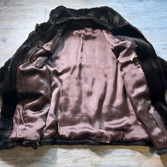 Vintage Faux Fur Coat Women's Medium Large Brown Dark Old Money Classy Mink - Picture 5 of 11